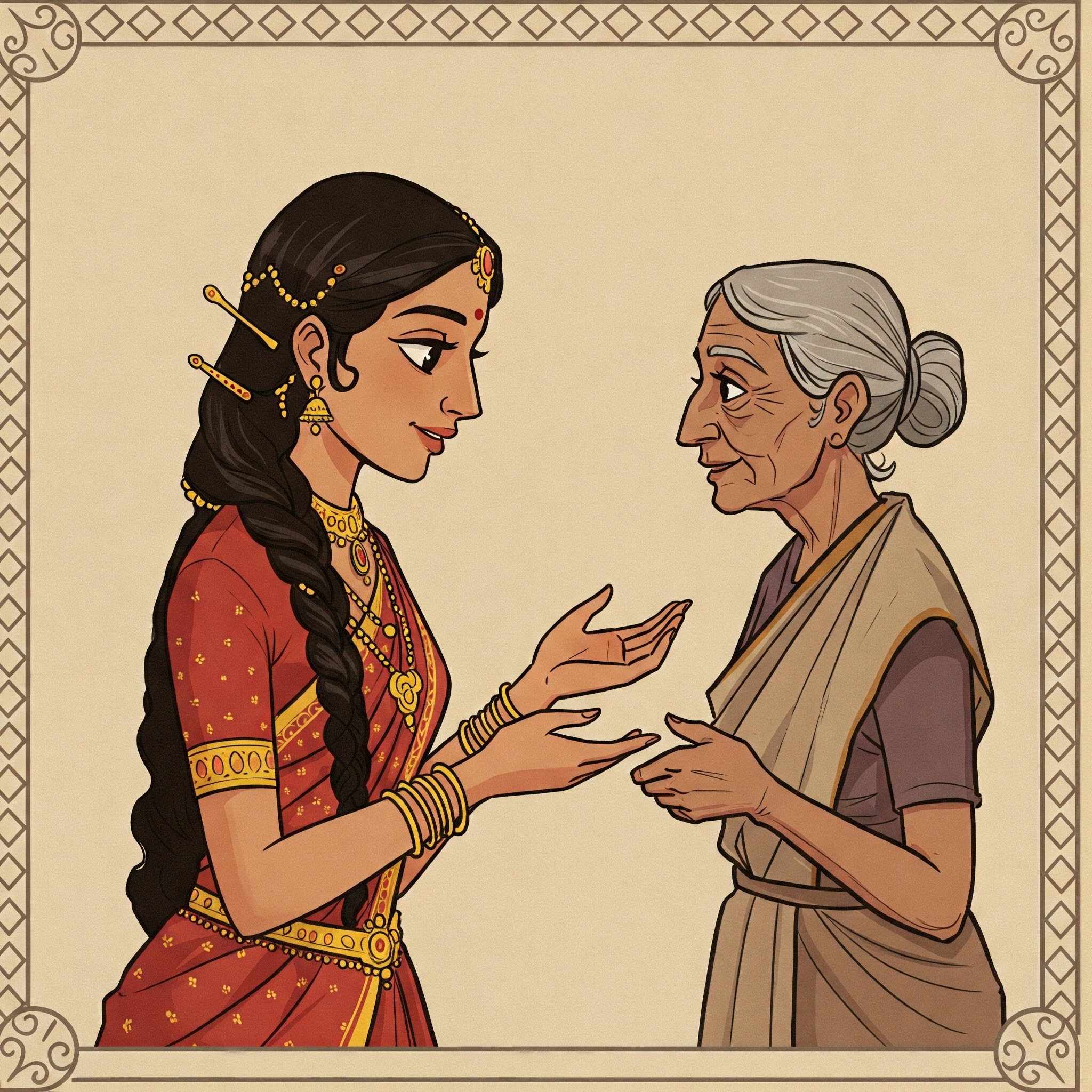 Queen Kaikeyi with her maid Manthara planning Rama's exile