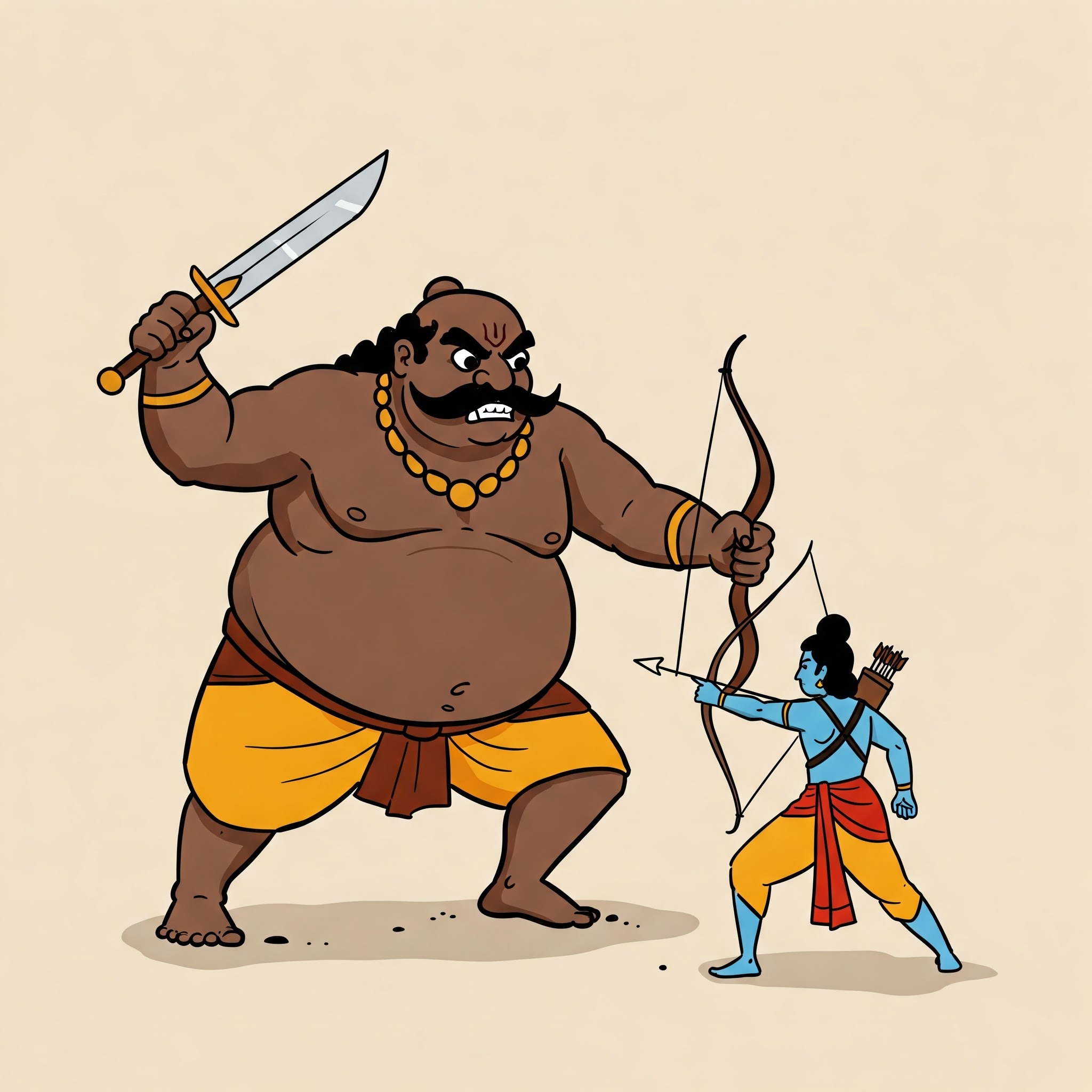 Rama fighting the giant Kumbhakarna on the battlefield