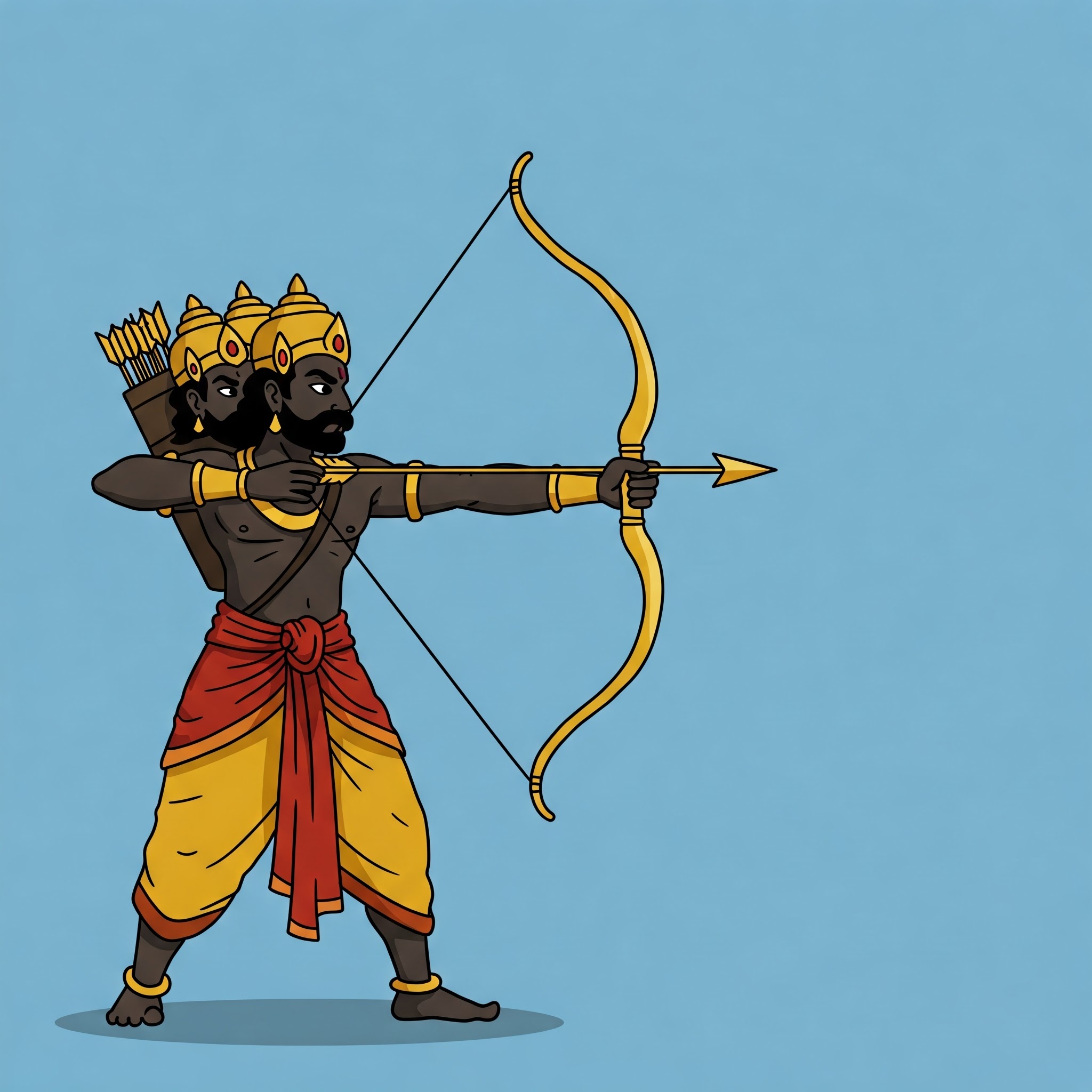 Ravana, the ten-headed demon king, shooting an arrow in battle